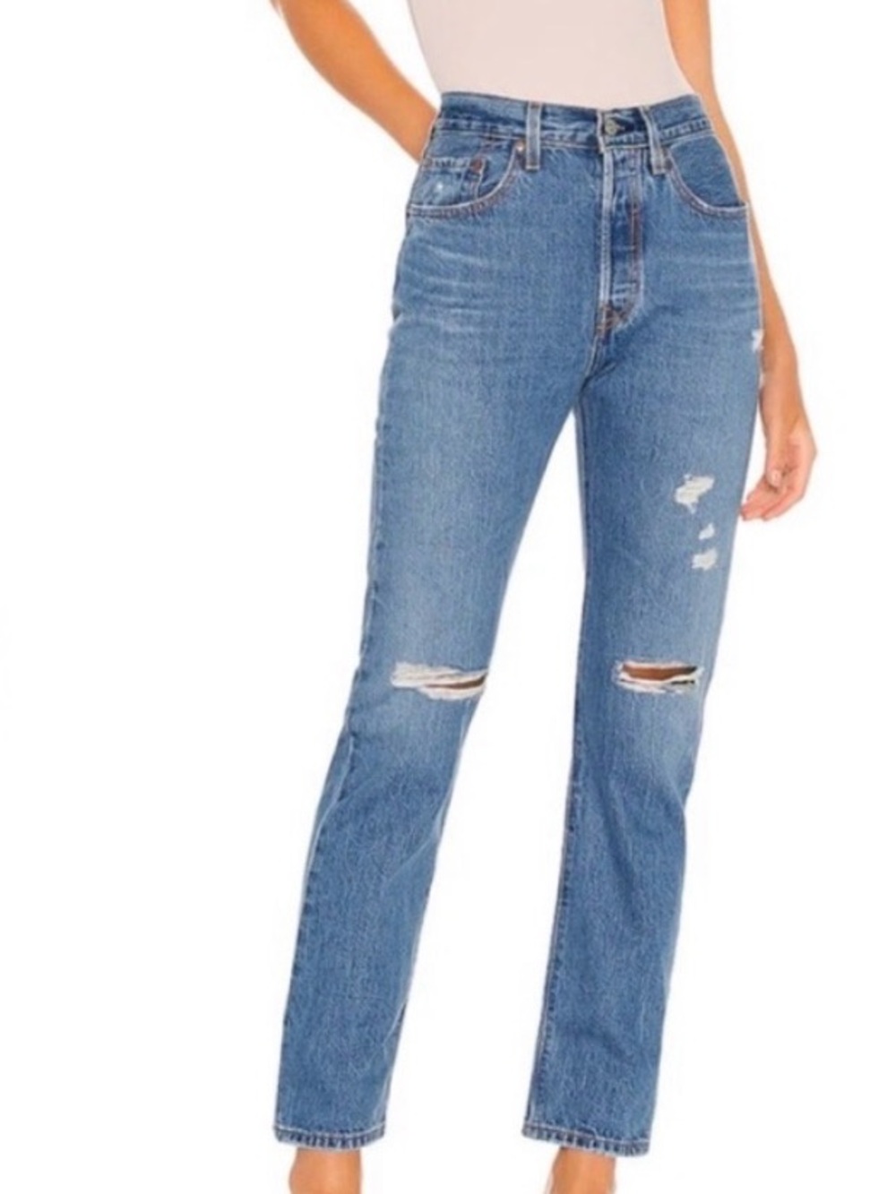 NWOT Levi’s Classic 501 High Rise Straight Leg Distressed Jeans Sz25